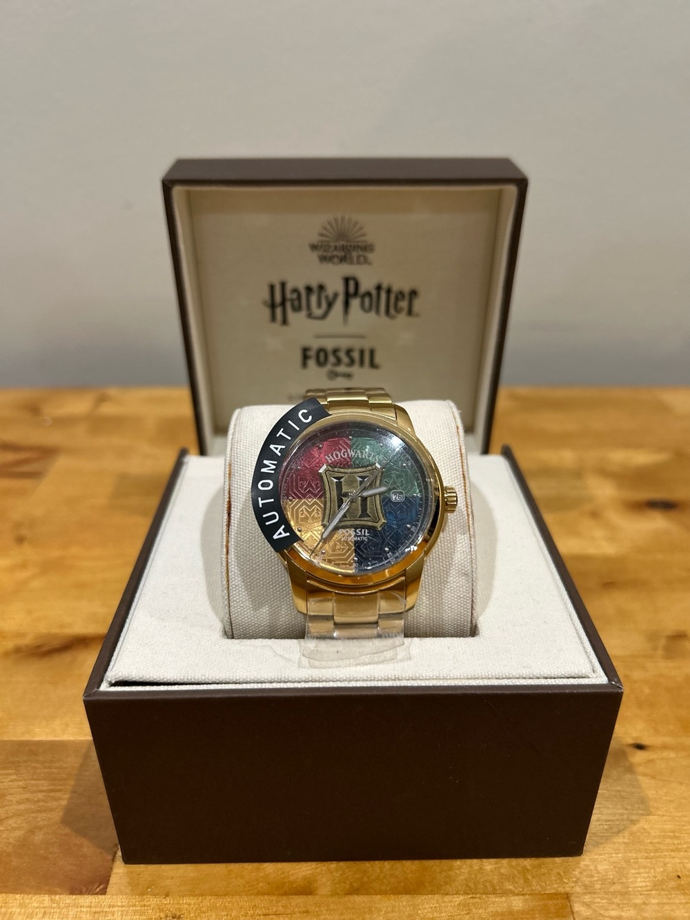 Fossil Gold-tone Automatic Watch with Multicolor Crest Dial NWT- Unisex Style